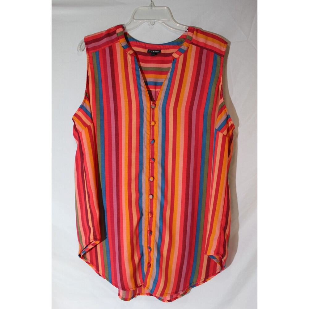 Torrid Multicolor Sleeveless Button-up Tunic Top Women's (2) V-Neck Colorful